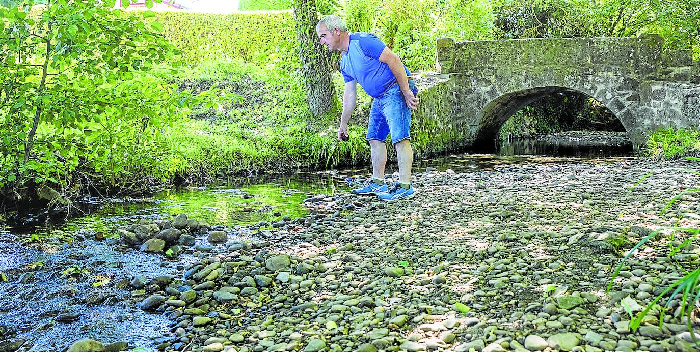 Rodolfo Uriarte observa el caudal del río Ugarana, una de las tres fuentes de las que se surte el Consorcio de Sierra Elgea.