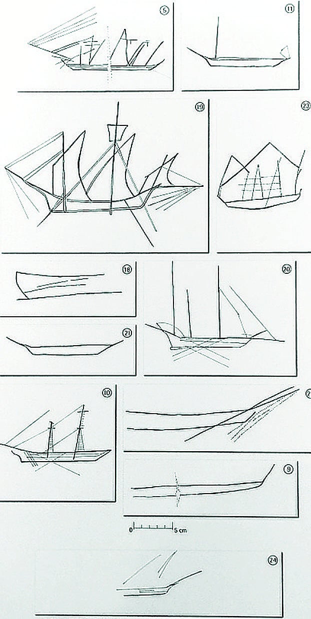 Un calco de las embarcaciones realizado por la arqueóloga Rosa Ruiz Idarraga. 