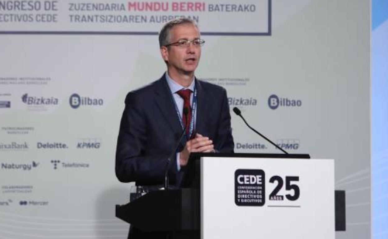 Pablo Hernández de Cos, durante su intervención en el BEC. 