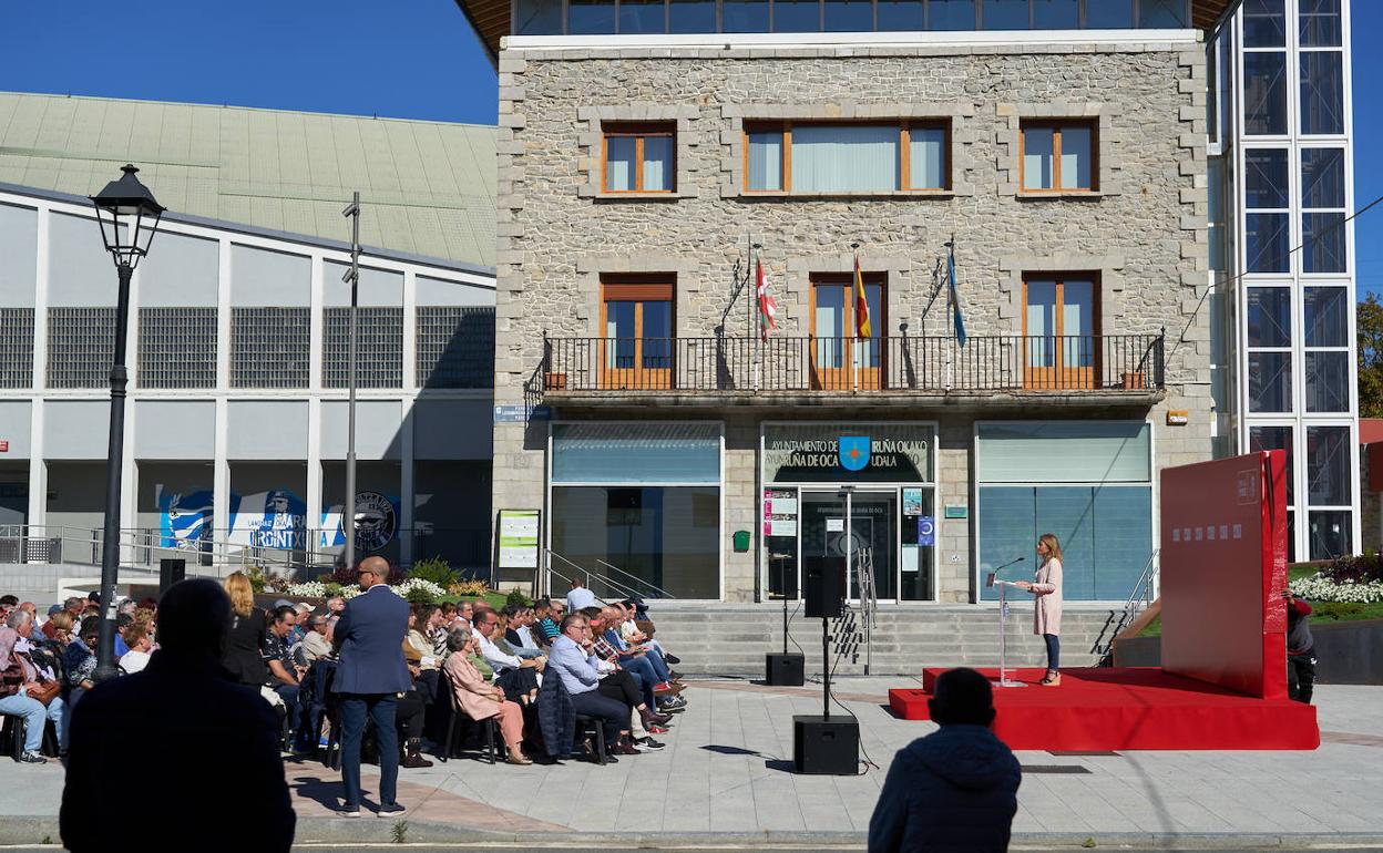 La ministra de Transportes, Movilidad y Agenda Urbana, Raquel Sánchez, interviene durante la celebración de la Fiesta de las Agrupaciones del Territorio del Partido Socialista de Euskadi-Euskadiko Ezkerra (PSE-EE).