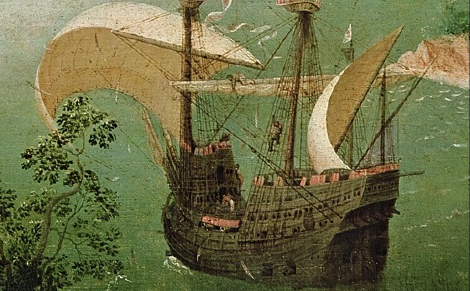 Una carraca de mediados del siglo XVI en un cuadro atribuido a Peter Bruegel el viejo.