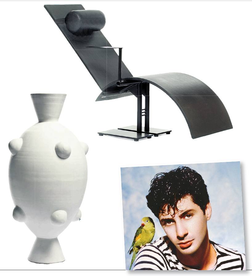 Arriba, Chaise longue PI. Martin Szekely (1983). Abajo, Vase Mine. Olivier Gagnère (1988) y Étienne Daho et Bibic. Pierre & Gilles (1983). 