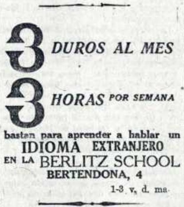 Así se publicitaba la escuela de idiomas Berlitz School.