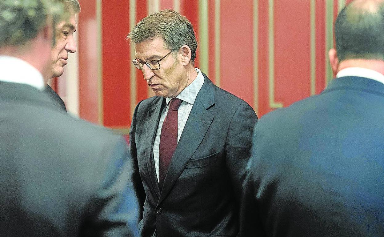 El presidente del PP, Alberto Núñez Feijóo, en un foro económico en Madrid. 