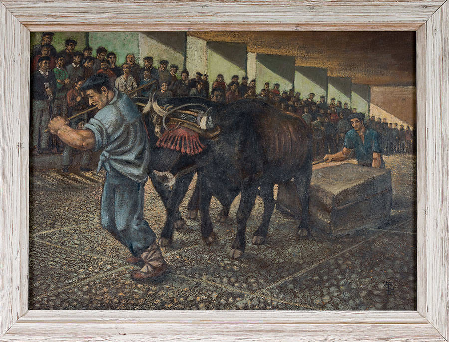 Arrastre de piedra por bueyes.