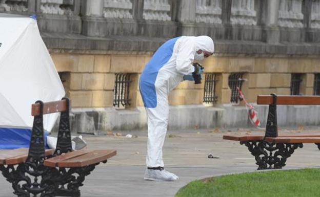 Imagen principal - Policia científica rastrea la zona donde ha tenido lugar el suceso.