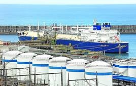 Un buque gasero procedente de Rusia descargando en el Puerto de Bilbao