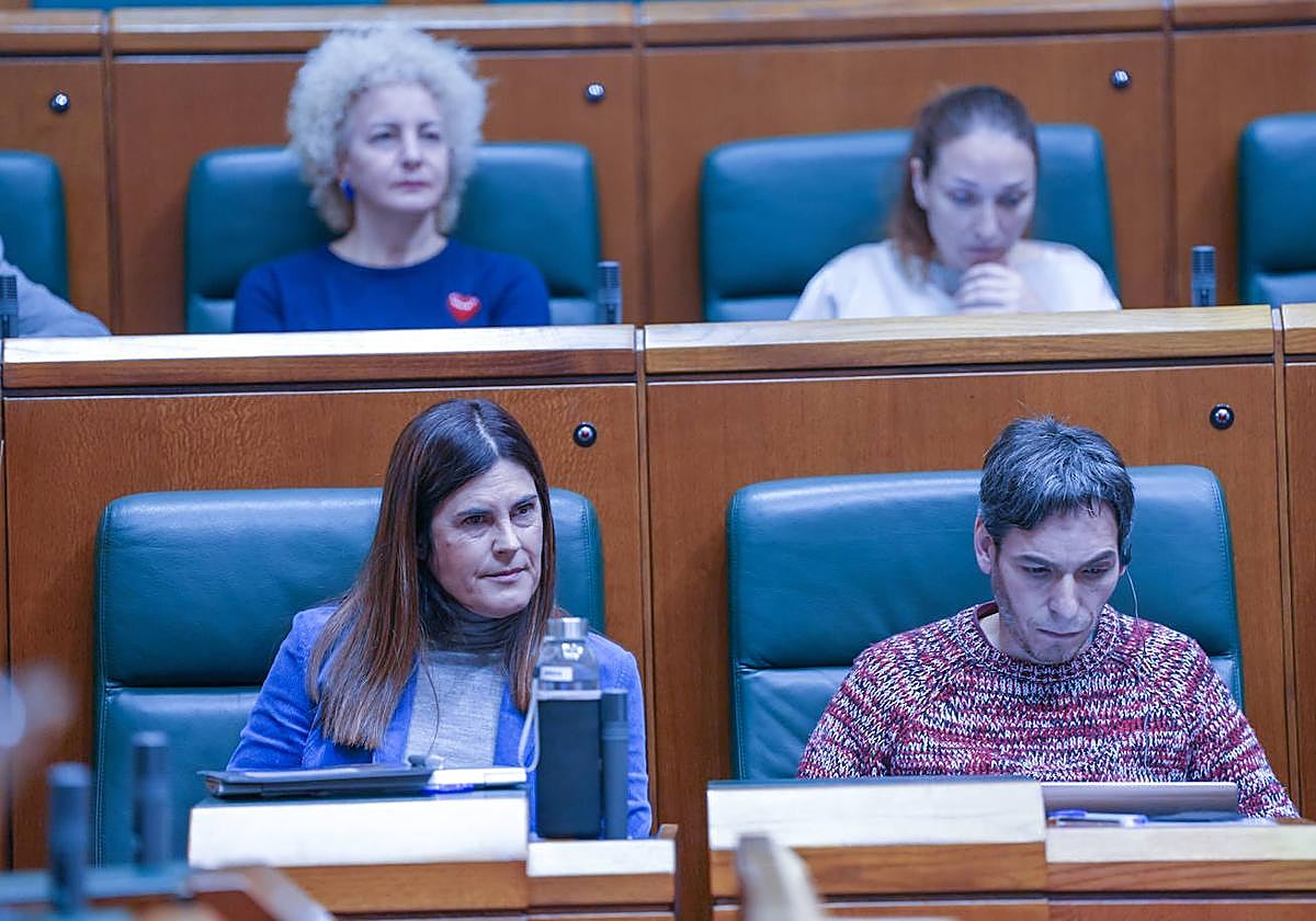 Miren Gorrotxategi y Jon Hernández, durante un pleno en el Parlamento vasco