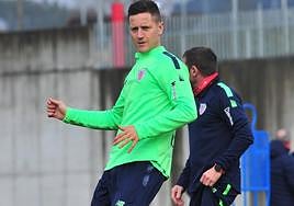 Ander Herrera, en un entrenamiento en Lezama