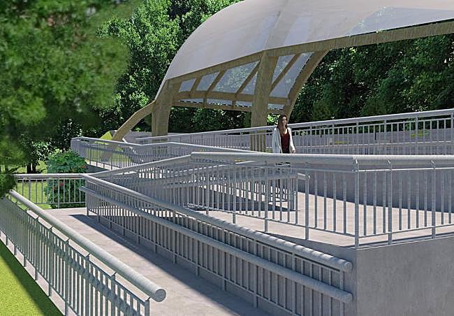 Proyección de la nueva rampa de acceso al escenario del parque Eskurtze, en Irala