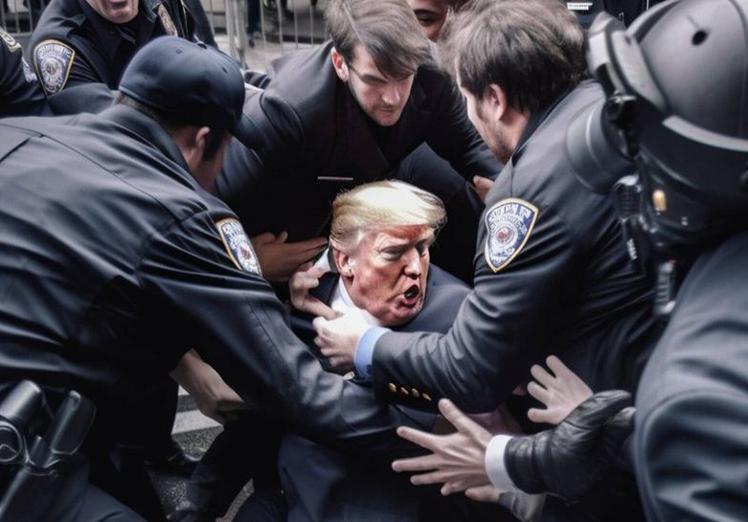 Foto falsa del arresto de Donald Trump generada por Eliot Higgins con la IA Midjourney.