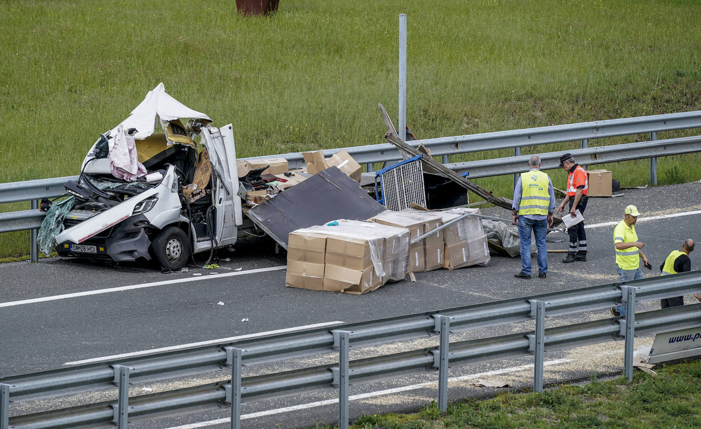 Un acccidente con un herido corta la autovía a Vitoria y provoca retenciones en San Millán