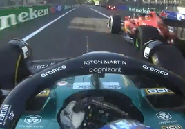 Momento en que Carlos Sainz le tapa el interior a Fernando Alonso.