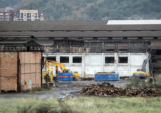 Excavadoras trabajan en la descontaminación del suelo de la antigua fábrica basauritarra.