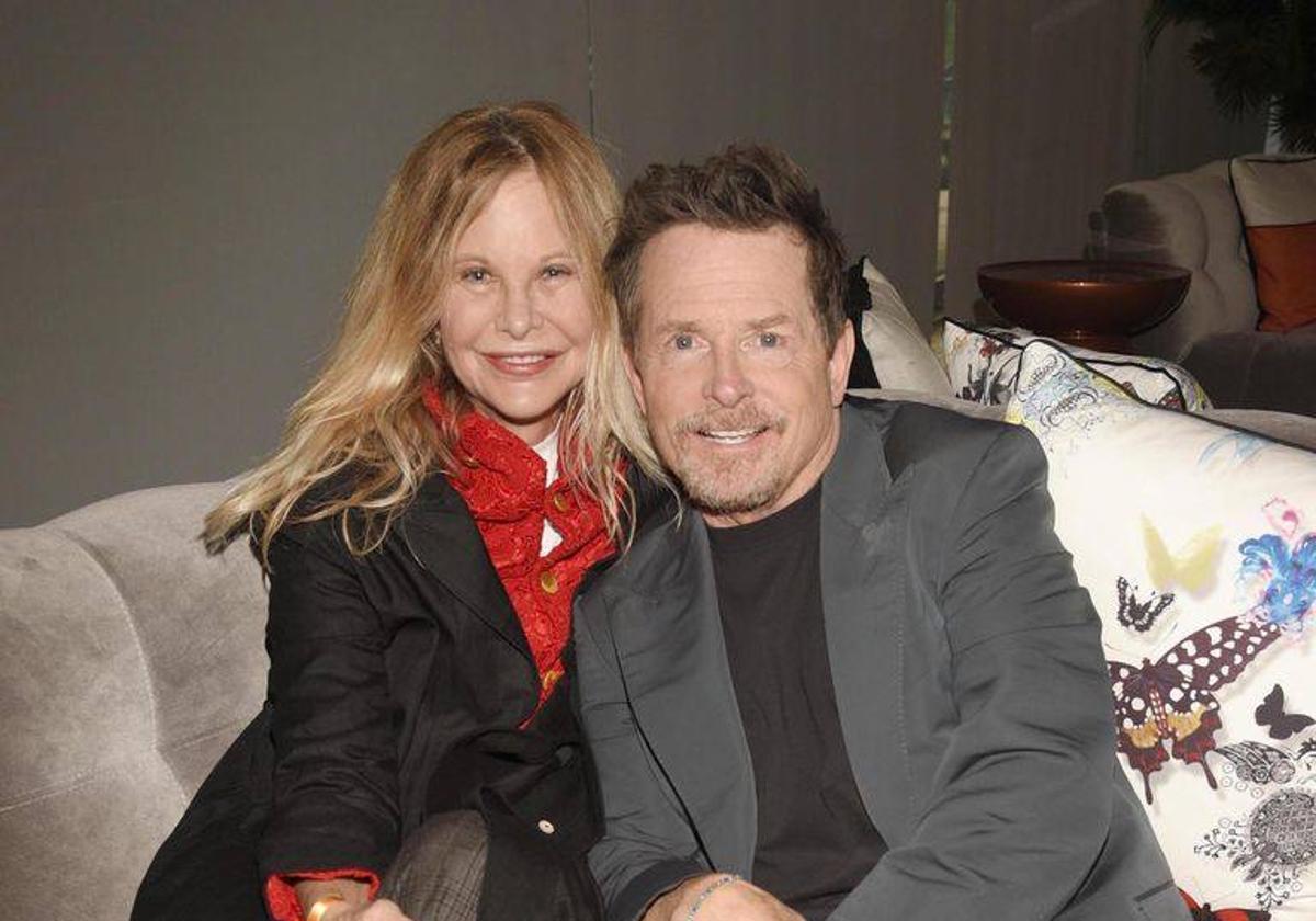 Meg Ryan posó junto a su Michael J.Fox.