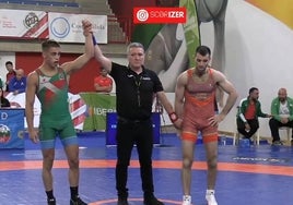 Aser Ebro, en el momento en el que venció al anterior campeón de España en semifinales.