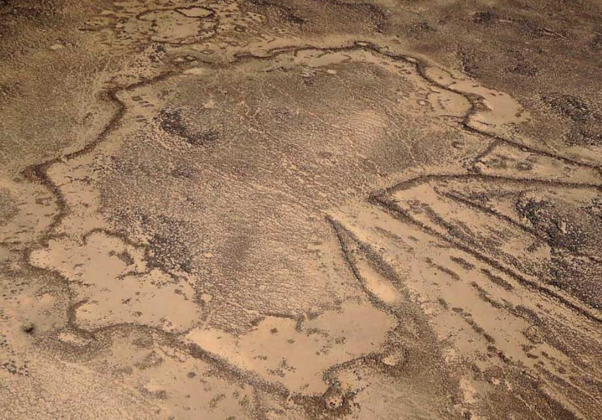Vista aérea de una trampa del desierto en Jordania.