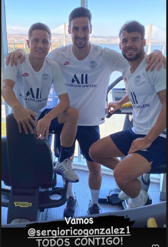 «Todos contigo». El mensaje en Instagram de Ander Herrera junto a Sergio Rico y Juan Bernat, en una sesión de gimnasio con el PSG.