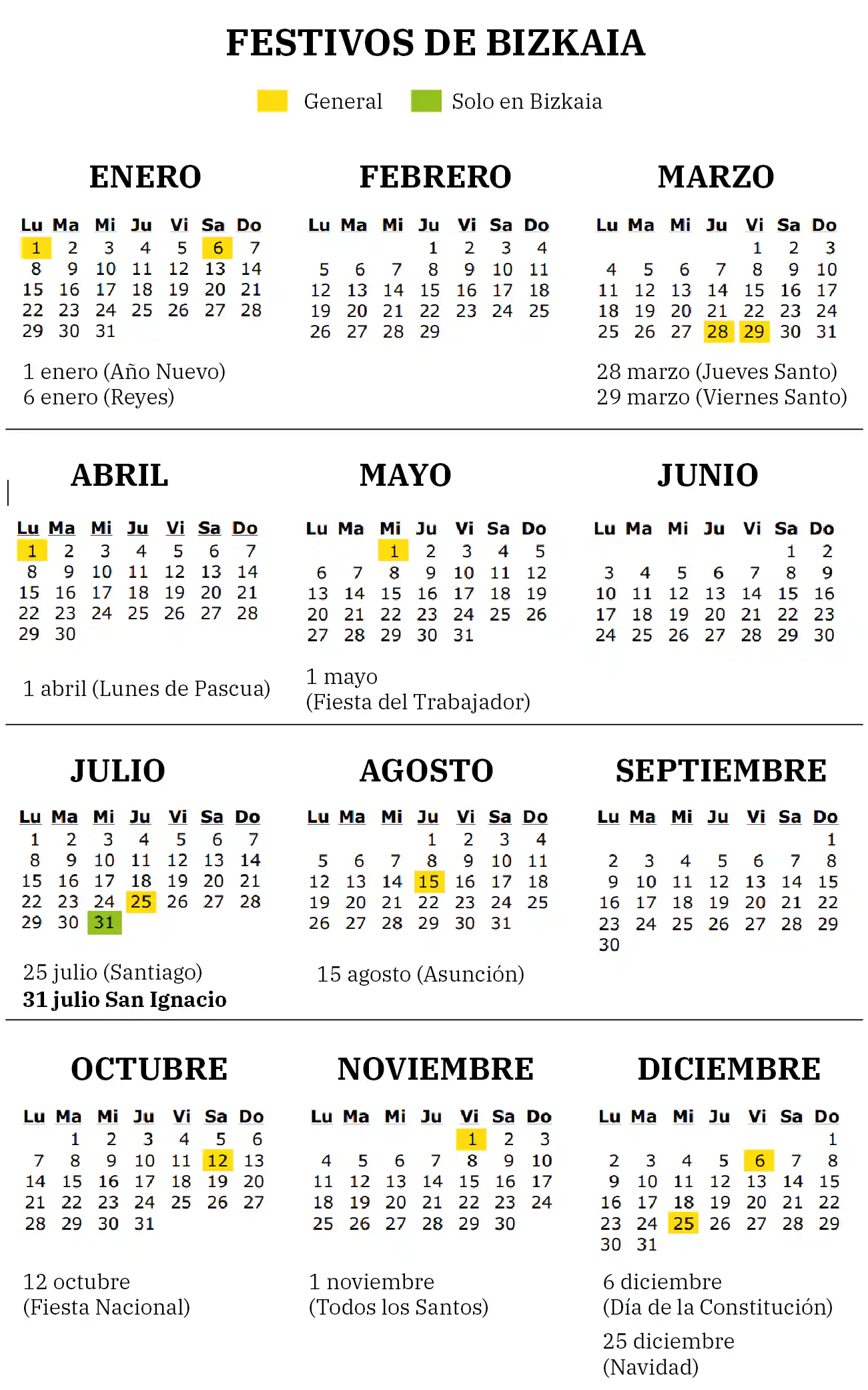 Festivo Pais Vasco 2023 Calendario laboral de Bizkaia en 2024: consulta todos los festivos | El  Correo