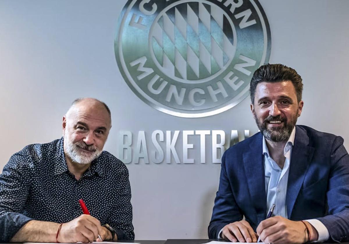 Pablo Laso, durante la firma de su contrato con el club alemán.