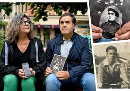 Jasone Aretxabaleta e Iñigo Artetxe, con las fotos de sus familiares enterrados en Cuelgamuros.