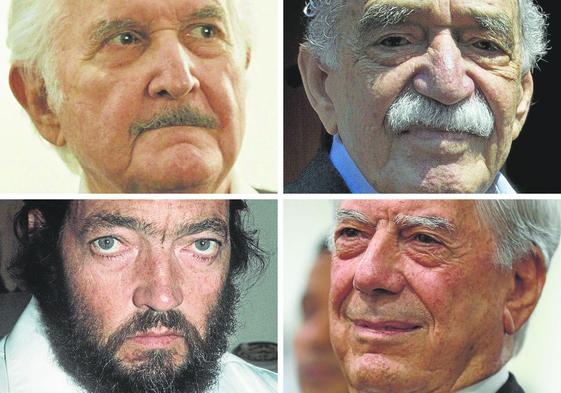 Arriba, Carlos Fuentes y Gabriel García Márquez. Debajo, Julio Cortázar y Mario Vargas Llosa.