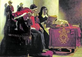 Torquemada, con el papa Sixto IV, en una pintura de Jean-Paul Laurens (1882).