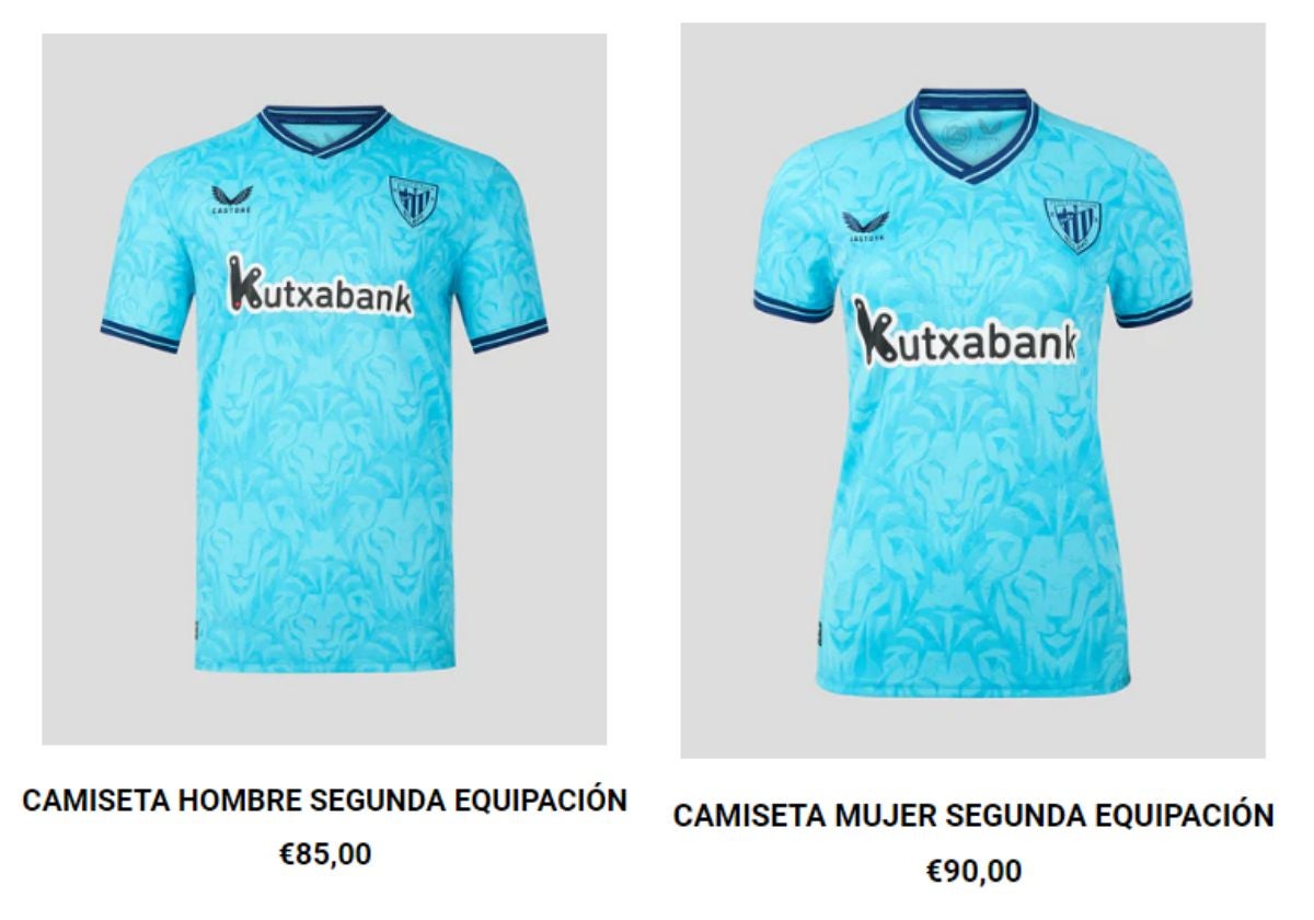 Diferencia de precios en la segunda equipación entre la camiseta masculina y femenina.