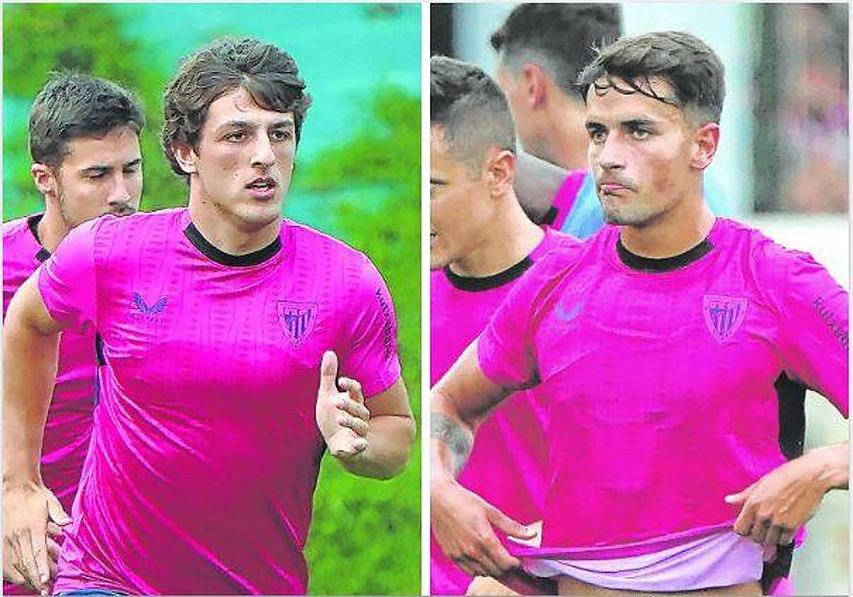 Unai Gómez, a la izquierda, y Beñat Prados, a la derecha, durante una de las sesiones de entrenamiento del Athletic.