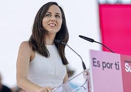 La secretaria general de Podemos y ministra de Derechos Sociales, Ione Belarra, en el cierre de campaña en Madrid.