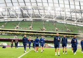 Jugadores del Athletic hoy en el Aviva Stadium.