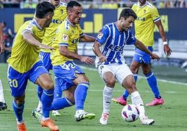 Guevara, en el debut liguero contra el Cádiz.