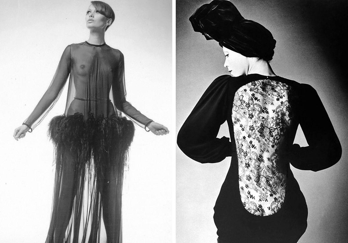 1. Sugerir y desvelar. Vestido de noche de la colección otoño-invierno de 1968. 2. Sensualidad y libertad. Vestido de noche de la colección otoño-invierno de 1970.