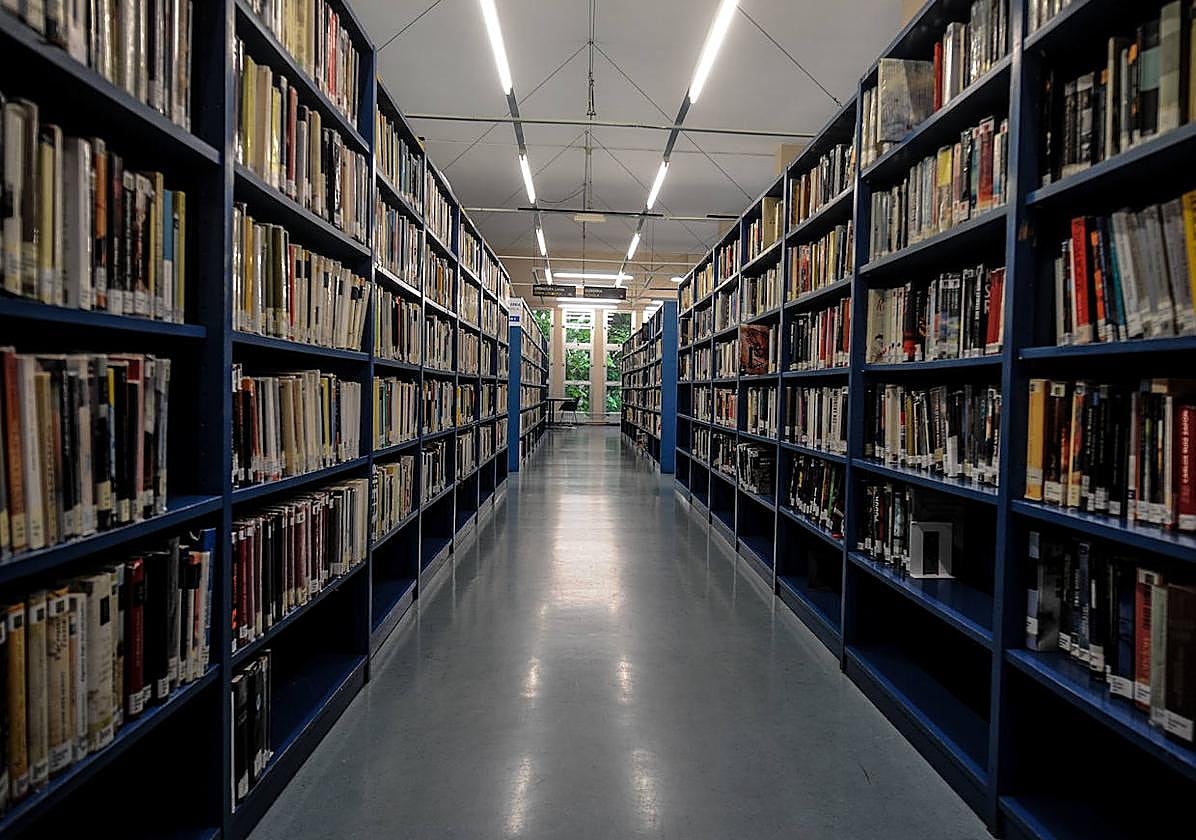 Uno de los pasillos de la biblioteca de La Florida de Vitoria.