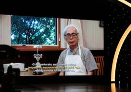 Hayao Miyazaki, con su Premio Donostia, en el mensaje en vídeo enviado al Festival.