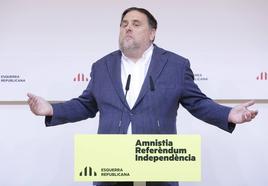 Oriol Junqueras, en una rueda de prensa de ERC.