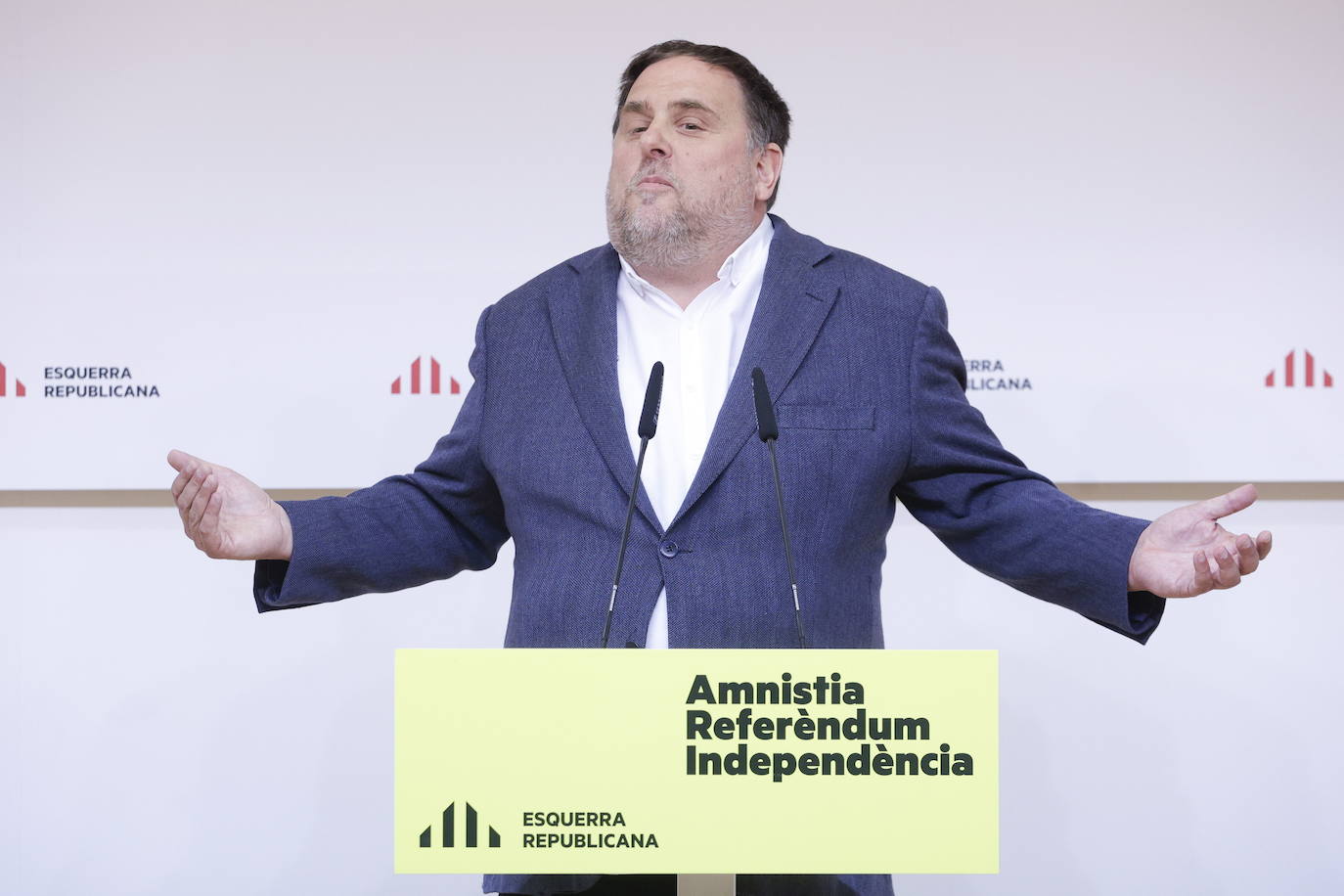 Oriol Junqueras, en una rueda de prensa de ERC.