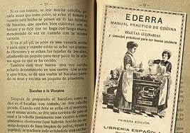 Portada e interior del manual de cocina 'Ederra'.