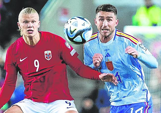 Haaland, defendido en la imagen por Laporte, no pudo superar la red defensiva tejida por Luis de la Fuente.