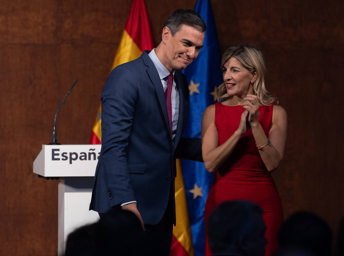 Pedro Sánchez y Yolanda Díaz, en la presentación del acuerdo.