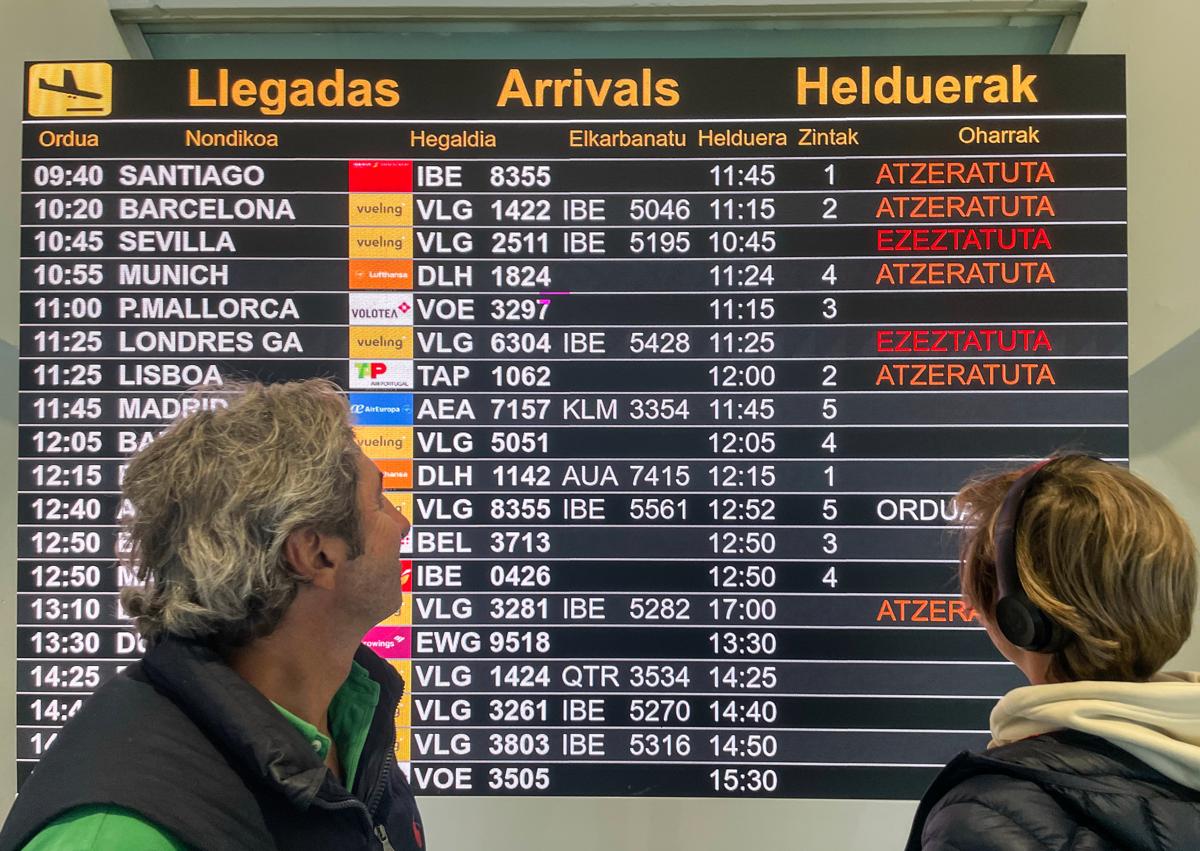 Imagen secundaria 1 - El temporal cancela una veintena de vuelos en Loiu y deja 5.000 pasajeros afectados