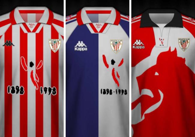 Estas fueron las tres camisetas de la temporada 97-98, la del centenario.