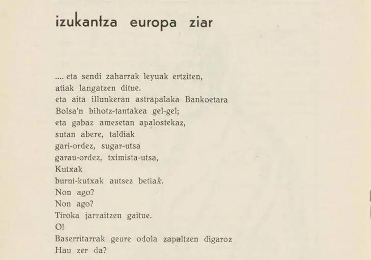 Primera página de la poesía traducida, publicada en 1934 en la revista '5' de Vitoria.