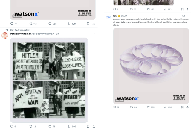 Publicidad de IBM junto a mensajes nazis