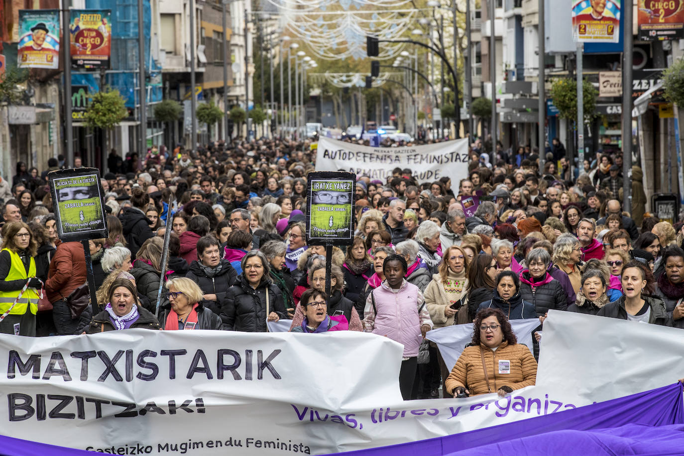 La manifestación en Vitoria contra la violencia machista, en imágenes