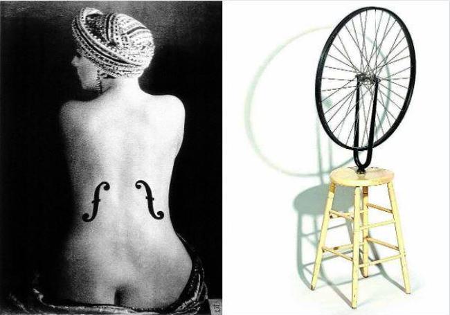 'El violín de Ingres', de Man Ray (1924-27) y 'Rueda de bicicleta' de Duchamp (1913-14).