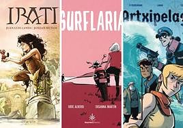 'Irati', 'Surflaria' eta 'Artxipelagoa' komikien azalak.