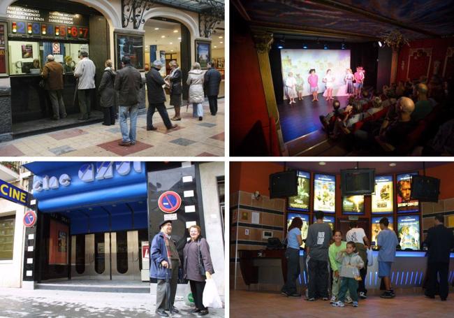 Público en las taquillas de los Guridi, en 2008. 'Sainville y Leonore', en Teatro Ortzai (2018). Entrada de los Cines Azul, en 2001. Compra de entradas en Lakua en 2001.