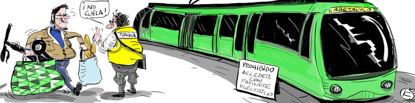 La viñeta de Cerrajería y la prohibición de patinetes en el tranvía de Vitoria