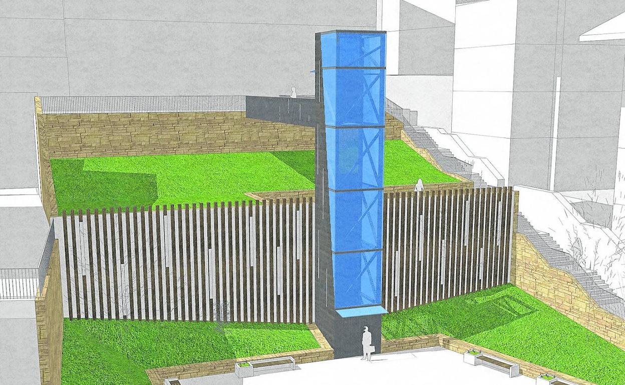 En este fotomontaje se aprecia la construcción del primer ascensor que parte del paseo y llega hasta Mekola.